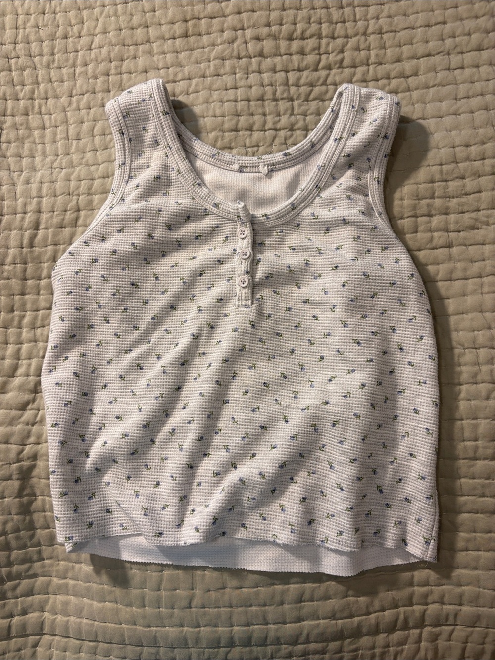 Grey Waffle-Print Tank Top with Navy Flowered Print - Kids